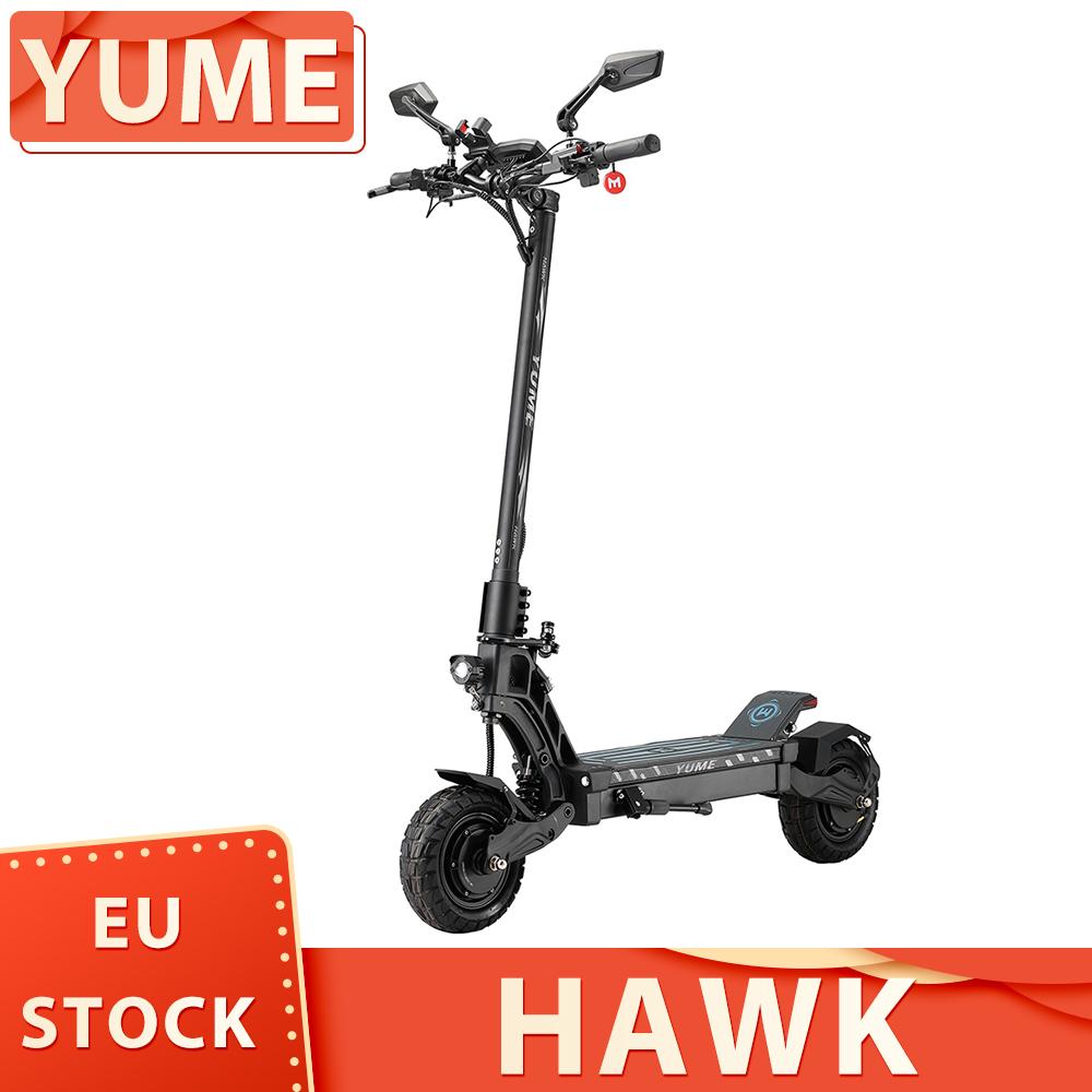 YUME HAWK Electric Scooter 10x3.15" Tubeless All-terrain Tire 1200W*2 Motor 60V 22.5Ah Battery 43mph Max Speed 43miles Max Range