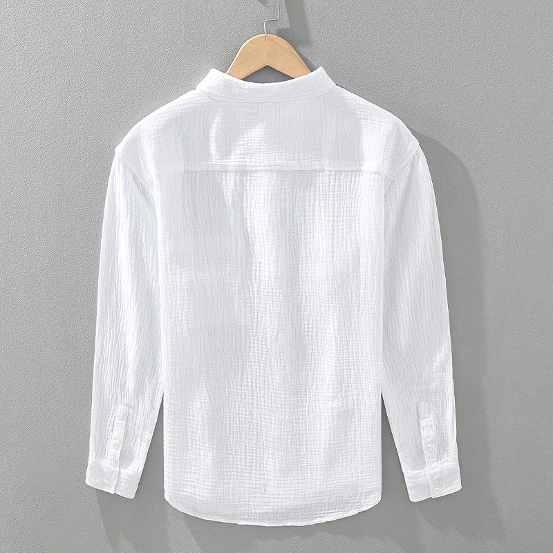 New Style Men's Spring Loose-Fitting High-End Pure Cotton Long-Sleeve Shirt with Solid Color Turn-Down Collar, Export Surplus