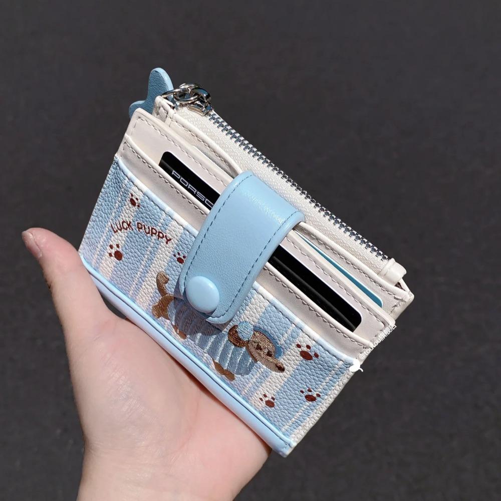 

Кошелек с вышивкой таксы, кошелек для монет на молнии, маленькая сумка для мелочей, милый мультяшный кошелек из полиуретана, для детей синий