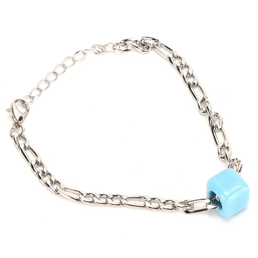 Glass Bead Bracelet Square Big Hole Blue Glass Bead Geometric Bracelet for Decoration GiftGiving(White Gold Bracelet )