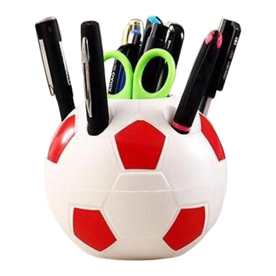 Soccer Ball Pen Holder Football Shape Plastic Storage Box Multifunctional Desktop Organizer for Pens Pencil Makeup Brushes Office Supplies