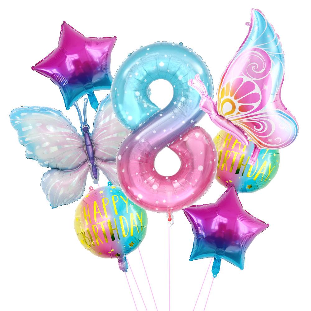 Butterfly Balloon Set 40 Inch Starry Sky Digital Gradual Change Side Flying Butterfly Balloon Baby Birthday Party Arrangement