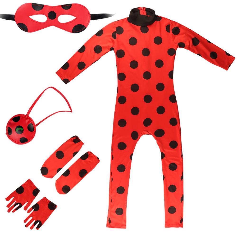 5-teiliges Halloween Marienkäfer Onesie Kostüm: Beinhaltet Handschuhe, Fußüberzieher, Augenmaske, Tasche und Perücke