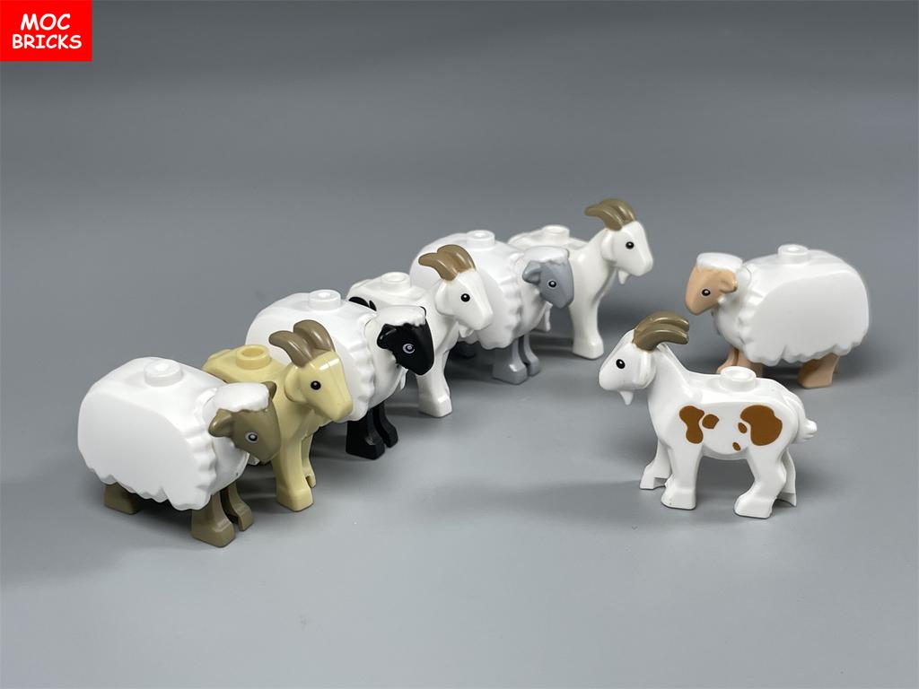 MOC Bricks Cute Sheep Goat Shed Sheepfold Animal DIY Farm Grassland View Building Blocks Accessories Children's Toys Gifts
