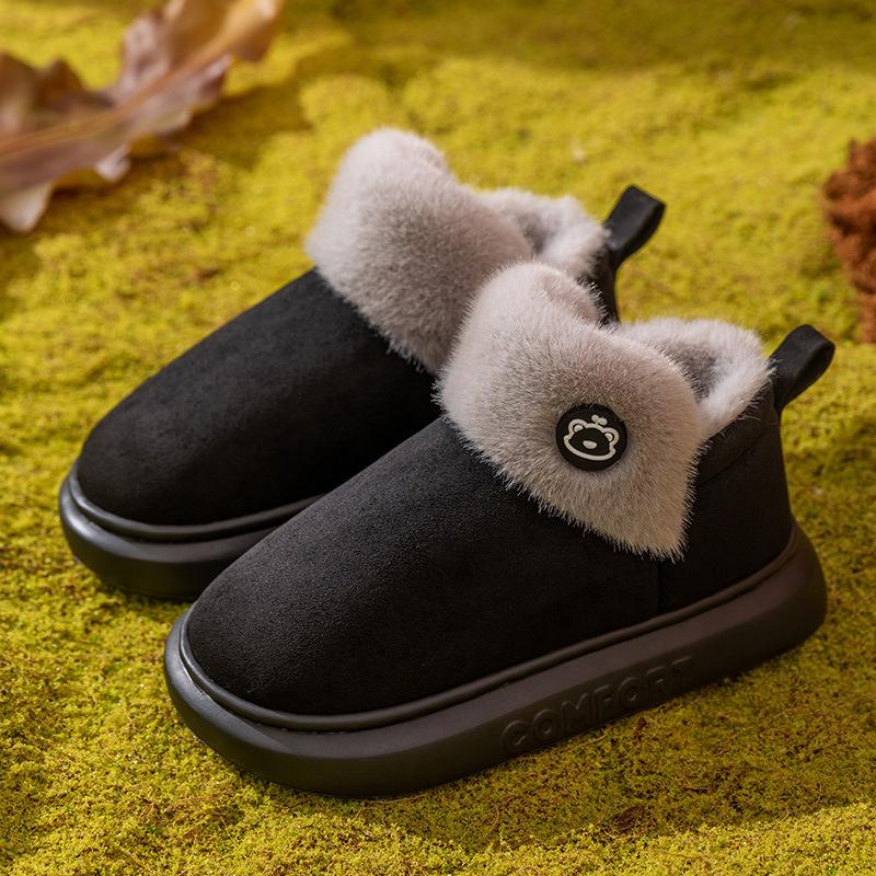 New Cotton Shoes with Added Fleece and Thickening, Indoor Home Anti-slip Bags, Heels and Slippers for Women