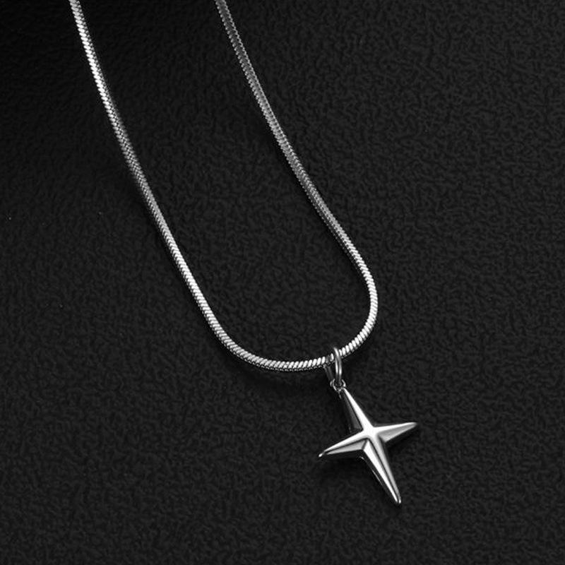 Women's Titanium Steel Star Cross Pendant Necklace - Versatile, Sweet, Cool Style with Snake Bone Chain