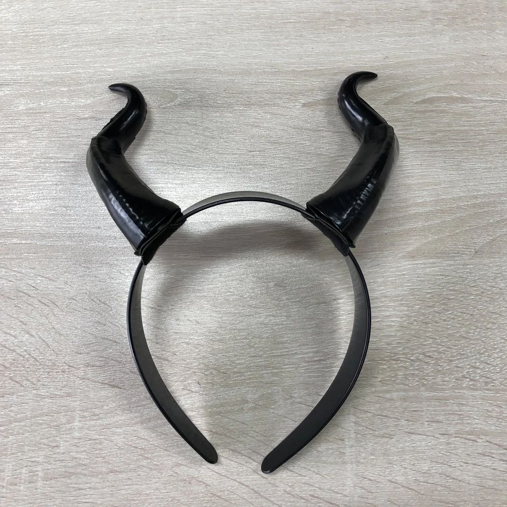 Bull Horn Headband Hair Accessory Women's Black Queen Witch Demon Horns Headpiece Cosplay Christmas Halloween Party Headband