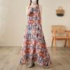 Real shot summer new bohemian long dress fattened plus sleeveless crew neck printed dress women