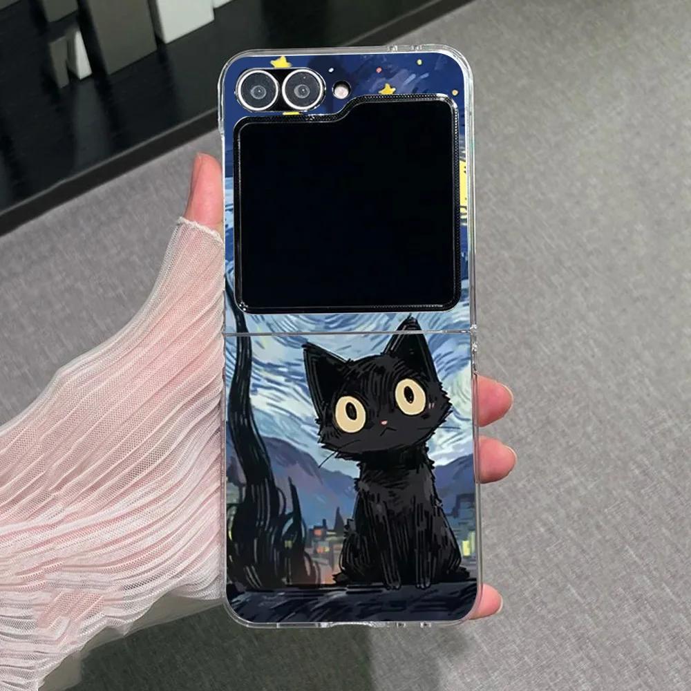 

Artistic Black Cat Starry Clear Phone Cases for Samsung Galaxy Z Flip 5 ZFlip 6 Transaprent Cover for Samsung ZFlip 4 3 7 Fundas Galaxy ZFlip 7