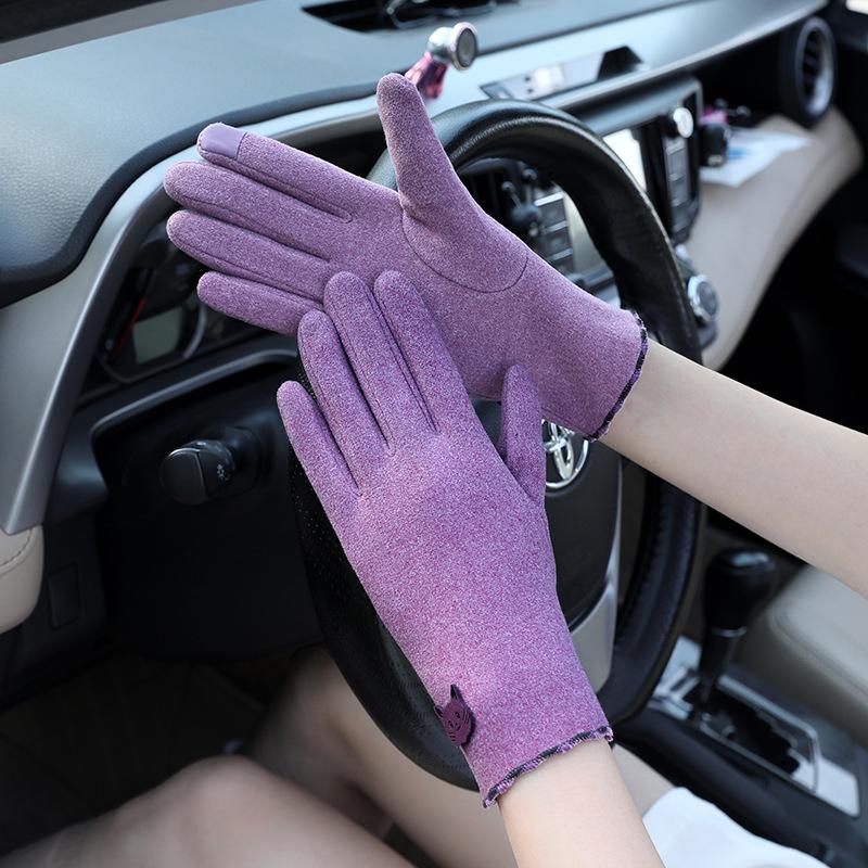 German Velvet Gloves, Warm Ladies Autumn and Winter Students Korean Version of Cute Cycling and Driving Touch Screen Thin Gloves