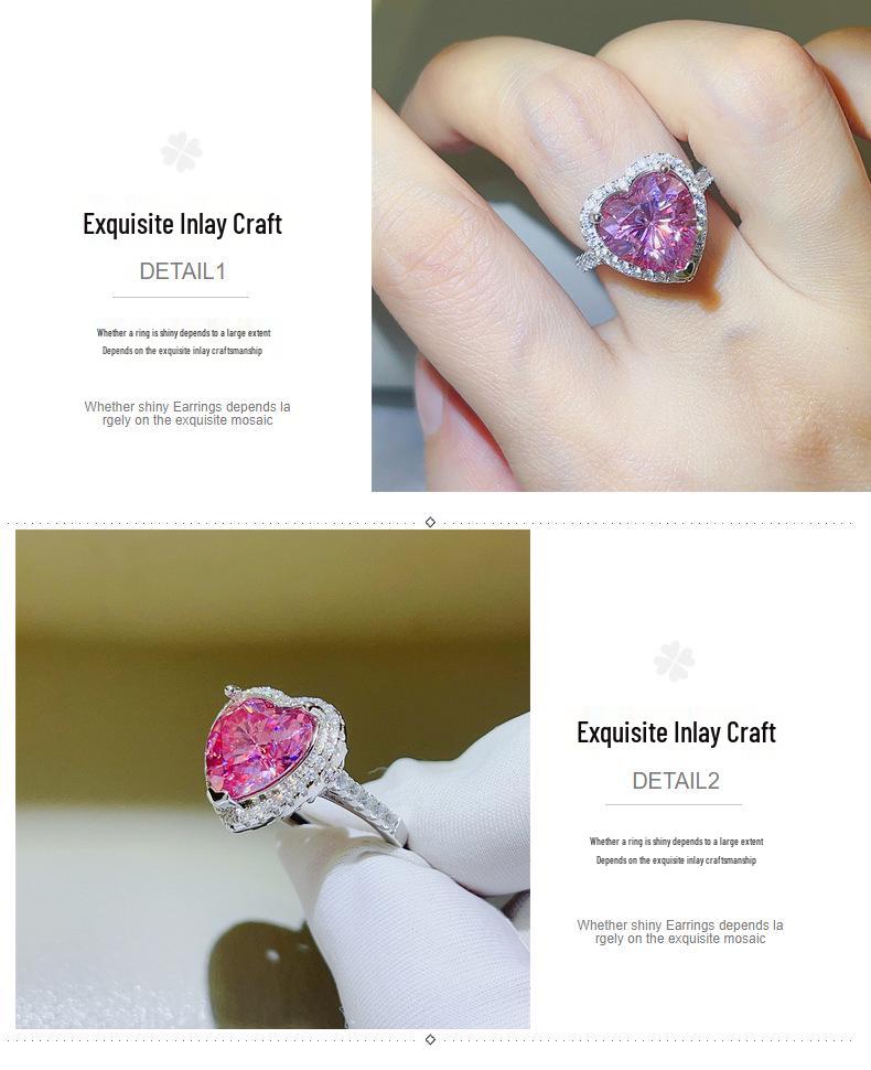 5 Carat Pink Heart Moissanite Ring - Elegant Fancy Pink Diamond, Popular European & American Fashion Series
