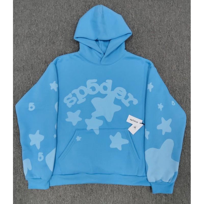Felpa Sp5der Oversize Spessa in Pile con Stampa a Foglia Ragnatela Design Uomo Inverno Casual