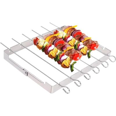 BBQ Kebab Rack for Grill Kebabs Durable Foldable Stainless Steel with 6 Skewers
