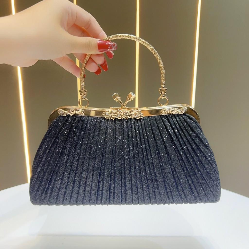 Clutch Bag With Pleated Design And Ine Glitter Design For Evening Events