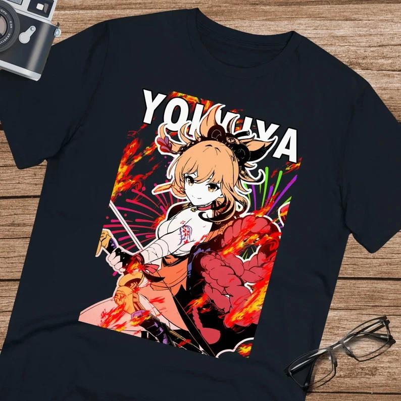 Anime Yoimiya Genshin Impact T Shirt Size S 4XL Black Size S 4XL