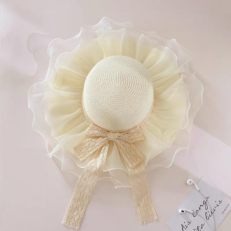 Spitzen Schleife Großer Rand Strohhut Neuer Strand Sonnenhut Damen Schöner Sonnenhut