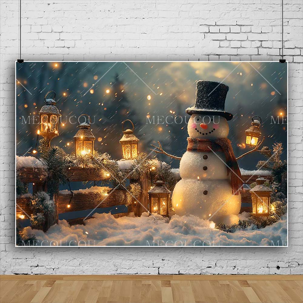 Winter Snow Scenery Backdrop Night Starry Sky Xmas Tree Snowflake Snowman Photography Baby Shower Portrait Banner Photo Studio