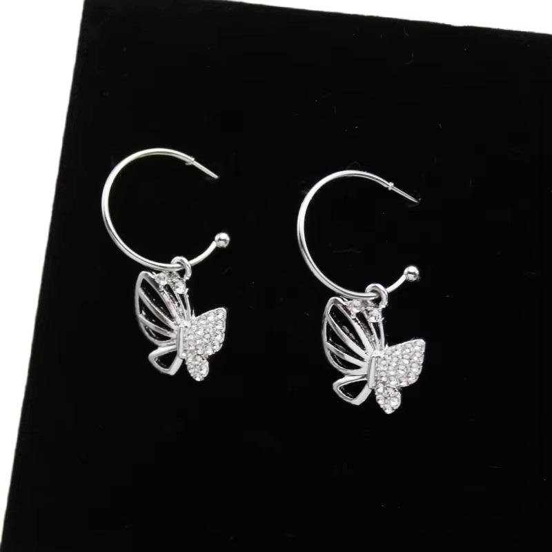 

Full Crystal Butterfly Big C-Type Drop Earrings for Women Pendientes Korean Ear Zircon Copper Color Rhinestone Accessories