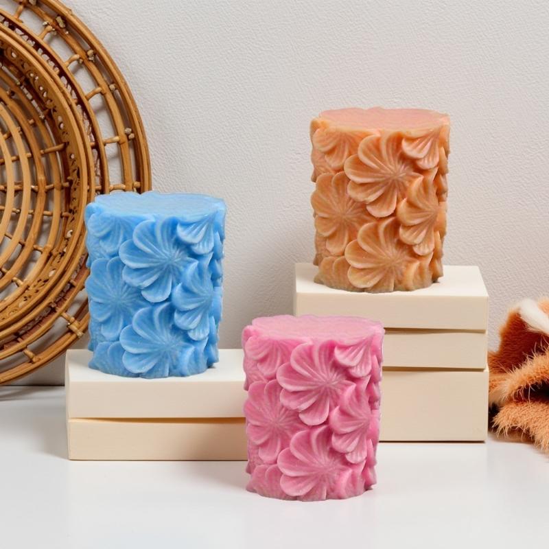 Embossed Flower Cylinder Silicone Molds for Epoxy Resin Candle Soap Home Decoration Chocolate Fondant Silicone Molds