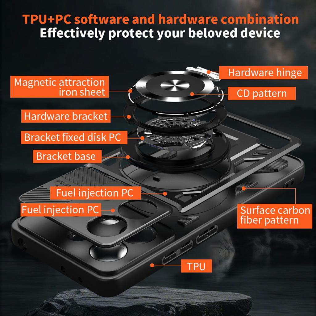 Dla Xiaomi Redmi Note 14 4G (163.25mm) Magnetyczne etui obrotowa podpórka TPU+PC pokrowiec na telefon