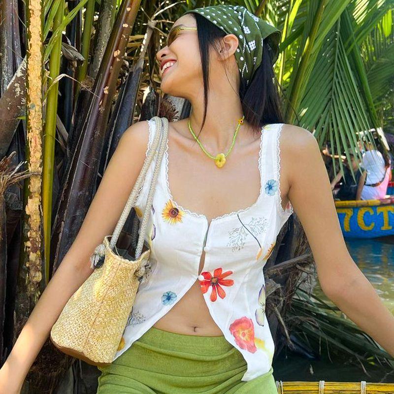 

Lace Patchwork Fun Slim-Fit Cardigan Florals Print White S