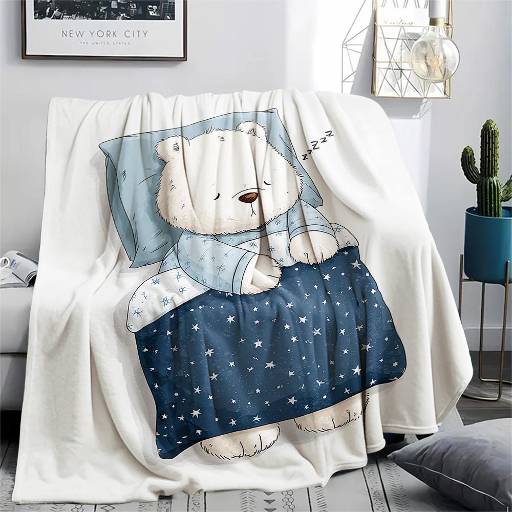 Polar Bear Print Flannel Blanket, High quality Comfortable for All Seasons, Home Decor, Warmth and Comfort, Perfect for Christmas Gifts