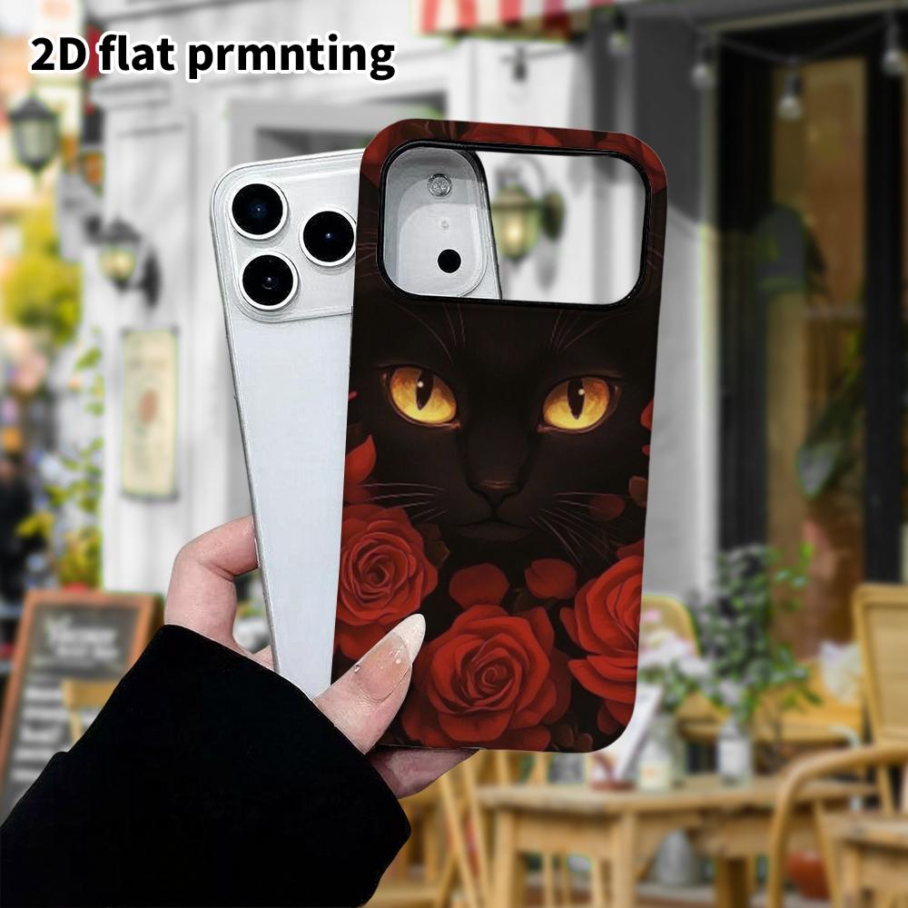 Phone Case: 2D Flat Design Suitable for iPhone 18, 17, 16, 15, 14, 13 Pro Film Protective Case, Couple Style, Dark Black Cat, Christmas and Halloween