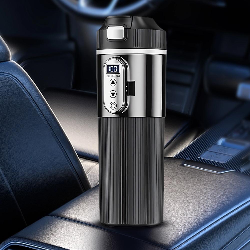 12V/24V Portable Car Heating Cup Smart Temperature Sensor Car Heating Cup Digital LCD Display Stainless Steel Electric Water Cup