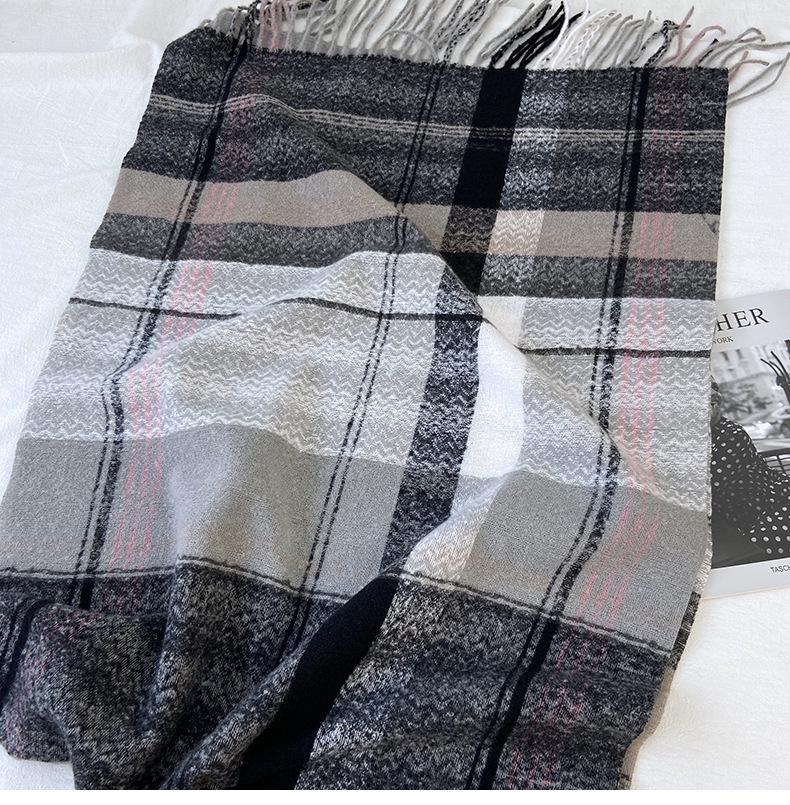 Women's High-End Plaid Tassel Shawl - Imitation Cashmere, Thickened & Warm for Autumn/Winter