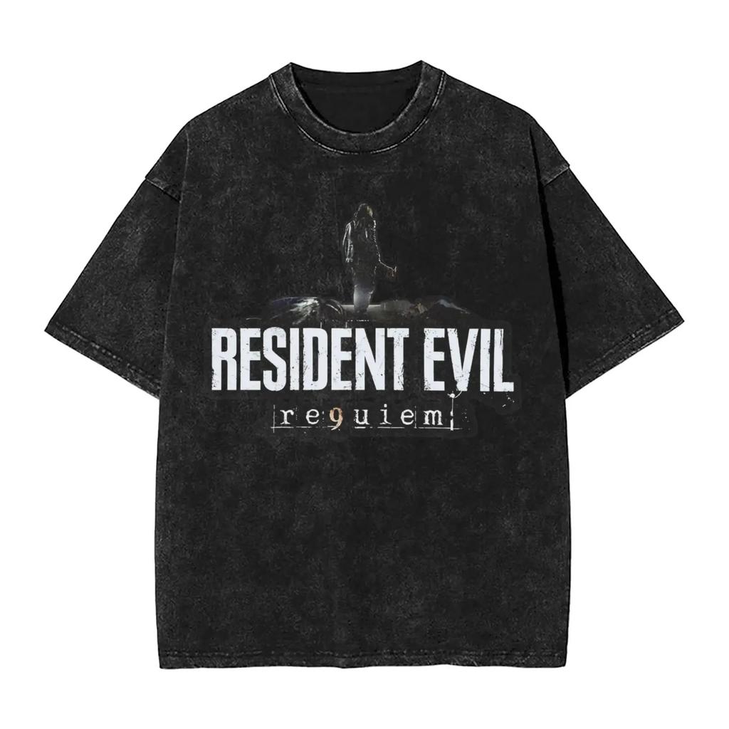 Resident Evil 9 Requiem Leon S. Kennedy Grafica 100% Cotone Unisex Lavaggio Acido Camicia 2026 Estate Nuova Uomo Y2k Maglietta a Maniche Corte