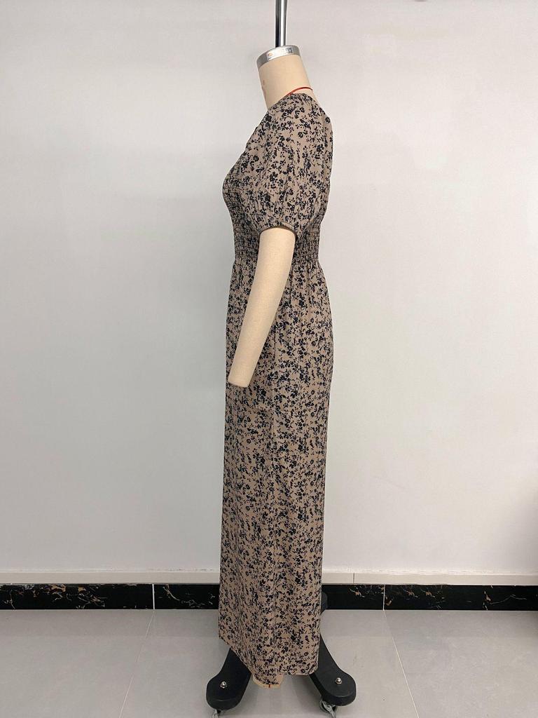 European Summer 2026 Polka Dot Ruched Square Neck Backless Short Sleeve Jumpsuit for Women