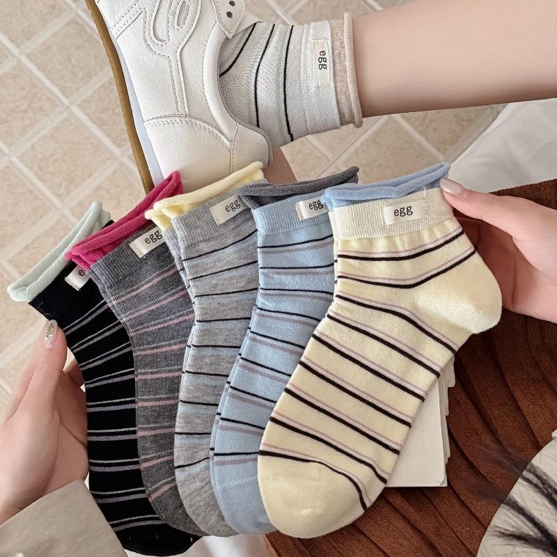 Sock Children's Short Socks, Summer and Spring Rolled-edge Striped Thin Summer Girls' Versatile Short Tube Socks