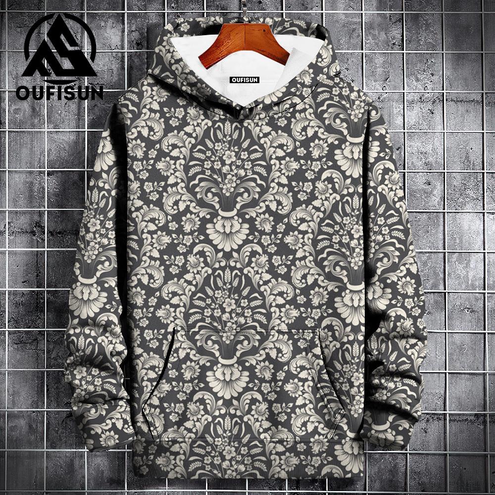 

Vintage Hoodies For Men 3d Metallic Floral Print High-Quality Men s Clothing Loose Oversized Pullover Street Harajuku Sportswear 4XL