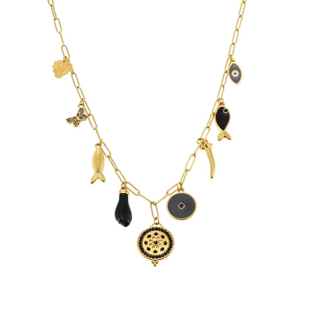 

1 шт. Персонализированное ожерелье с несколькими аксессуарами, модный креативный стиль, цепочка для ключицы из нержавеющей стали с 18-каратным золотым покрытием