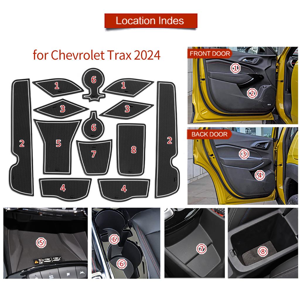 Dla Chevy Chevrolet Trax 2025 2025 Mata na gniazda drzwi samochodowych Antypoślizgowa mata na rowki drzwi Podkładka pod kubek Gumowe akcesoria wewnętrzne