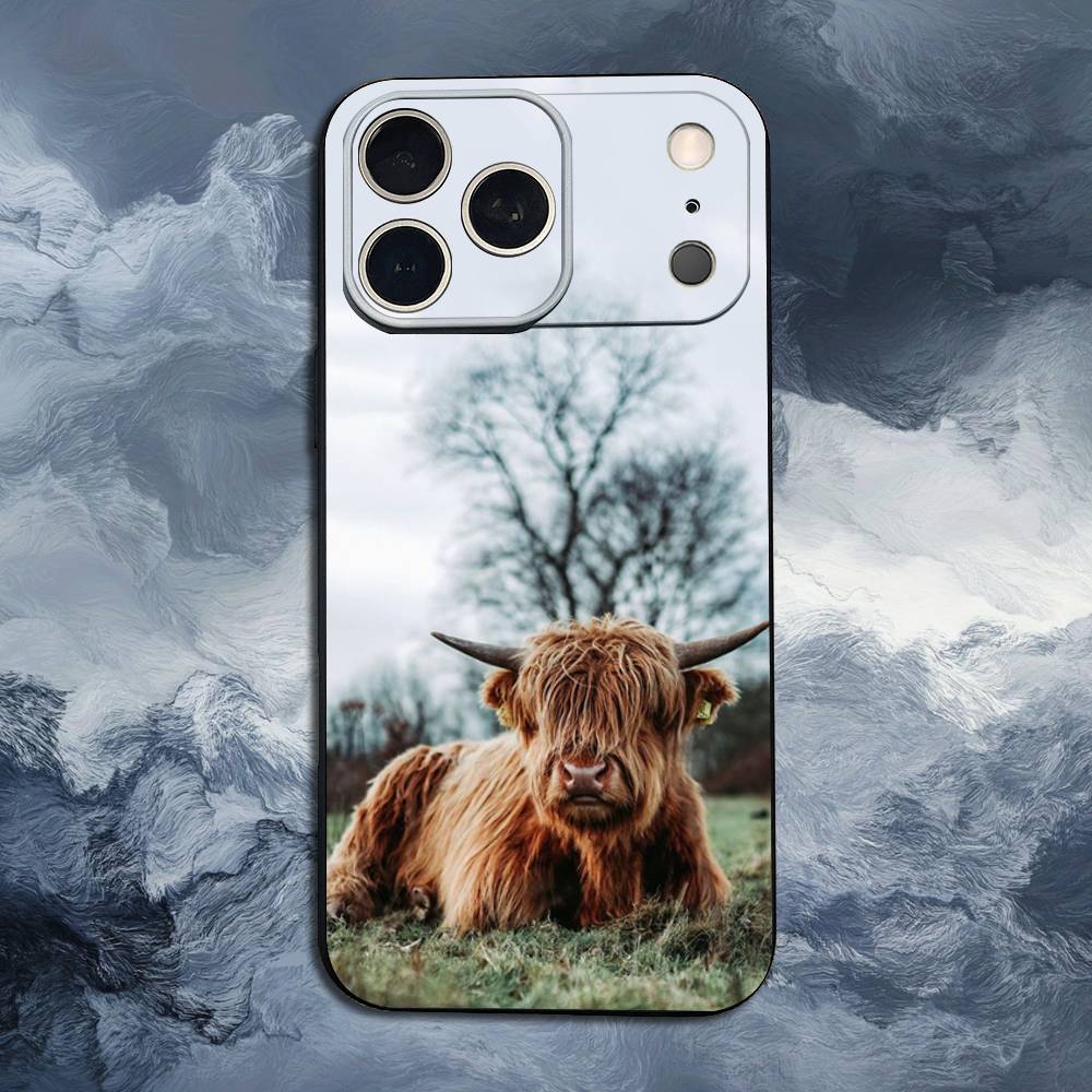 Süße Hochlandkuh Für iPhone 13,17,11,12,16,14,15,Plus,Pro Max,XS,X,XR,SE,Mini,8,7,Weiche Silikon Schwarze Handyhülle