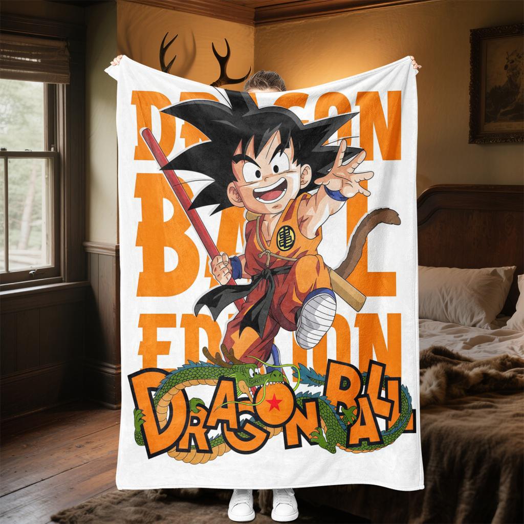 1PC Son Goku  Print Flannel Blanket, High Quality All Seasons, Home Decor, Warmth and Comfort, Perfect for Christmas Gifts