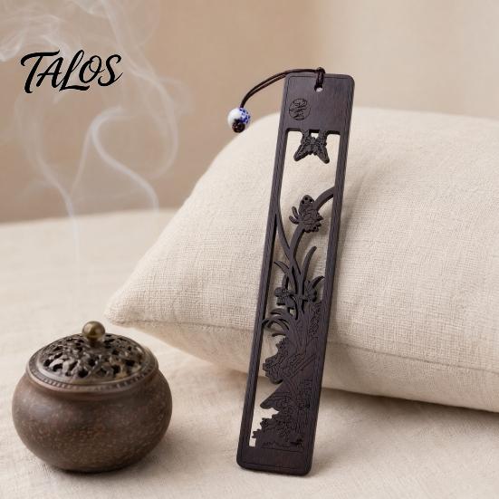 Talos Wooden Hollow Carved Bookmark, Plum Orchid Bamboo Chrysanthemum Classical Page Marker for Business Gift, Elegant Book Accessory