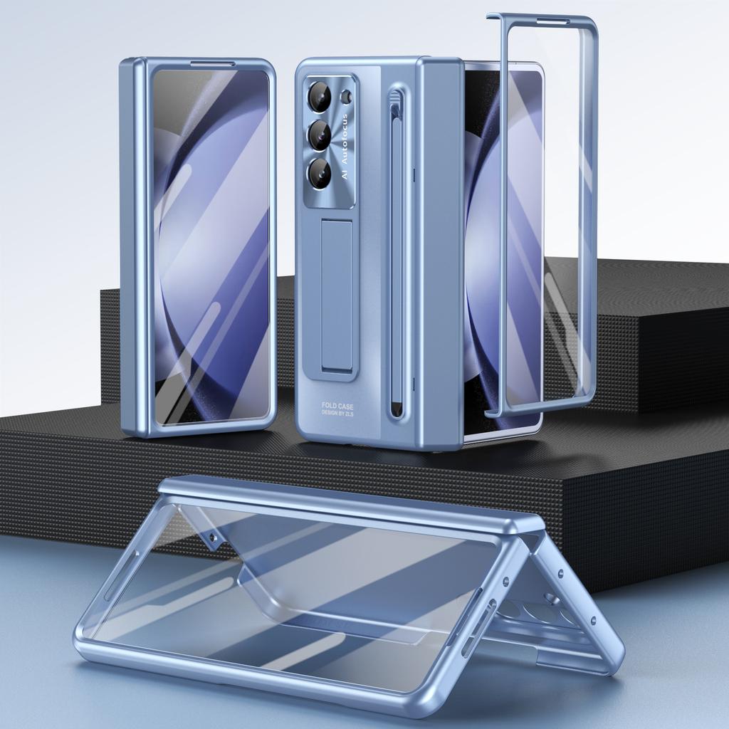 RENGZ støtsikkert hengselbeskyttelsesveske for Samsung Galaxy Z Fold 6 5 4 med pennestativ Fold5 Beskyttende filmdeksel i herdet glass