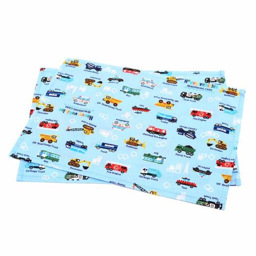 COLORFUL CANDY STYLE Placemats (25cm X 35cm), Water-Repellent, No-Iron, Set of 2, Full Throttle Working Vehicle Design, Water-Repellent, Lightweight,