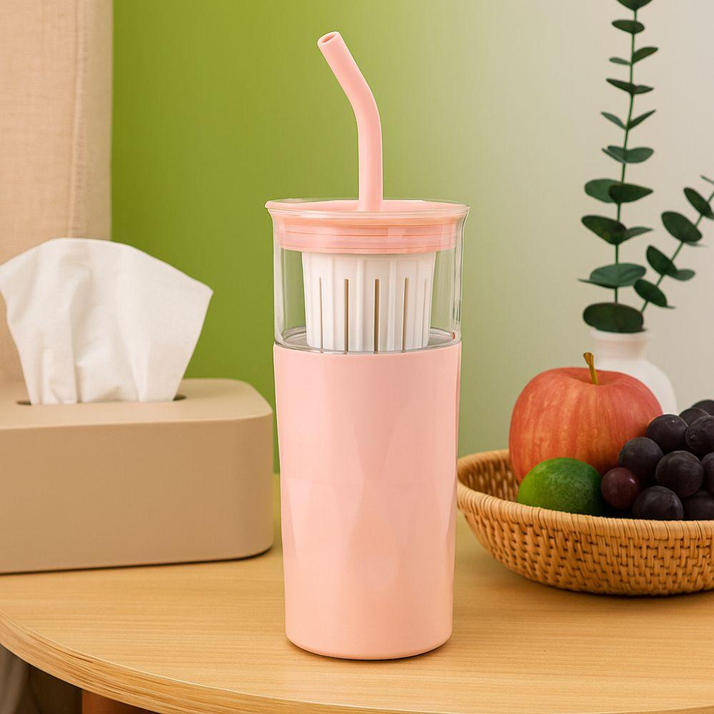 2 Layer 2 in1 Cooling Storage Glass Large Capacity Vacuum Mug Fashion Straw Cup  Thermal Insulation