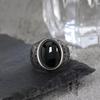 Rings Silver Men's Vintage 925 Sterling Silver with Oval Natural Balck Onyx Stone 10*14MM Large Stone Rings Fine Jewelry for Men