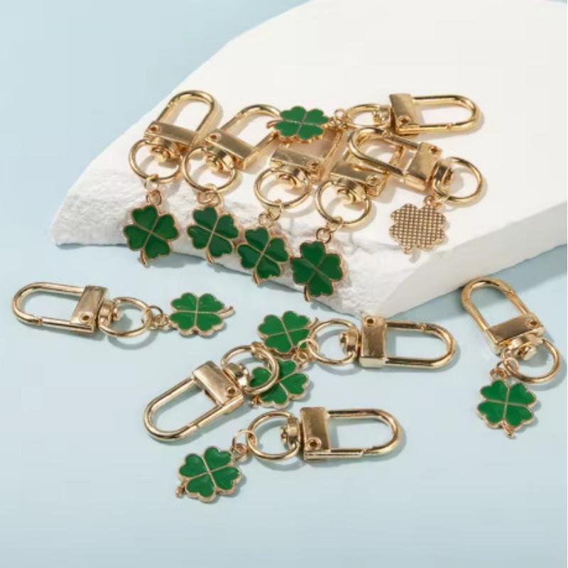 5/10Pcs Alloy Green Clover Key Chain Leaf Shaped Keychain Mobile Phone Charm Used For Diy Jewelry Accessories Holiday Gifts