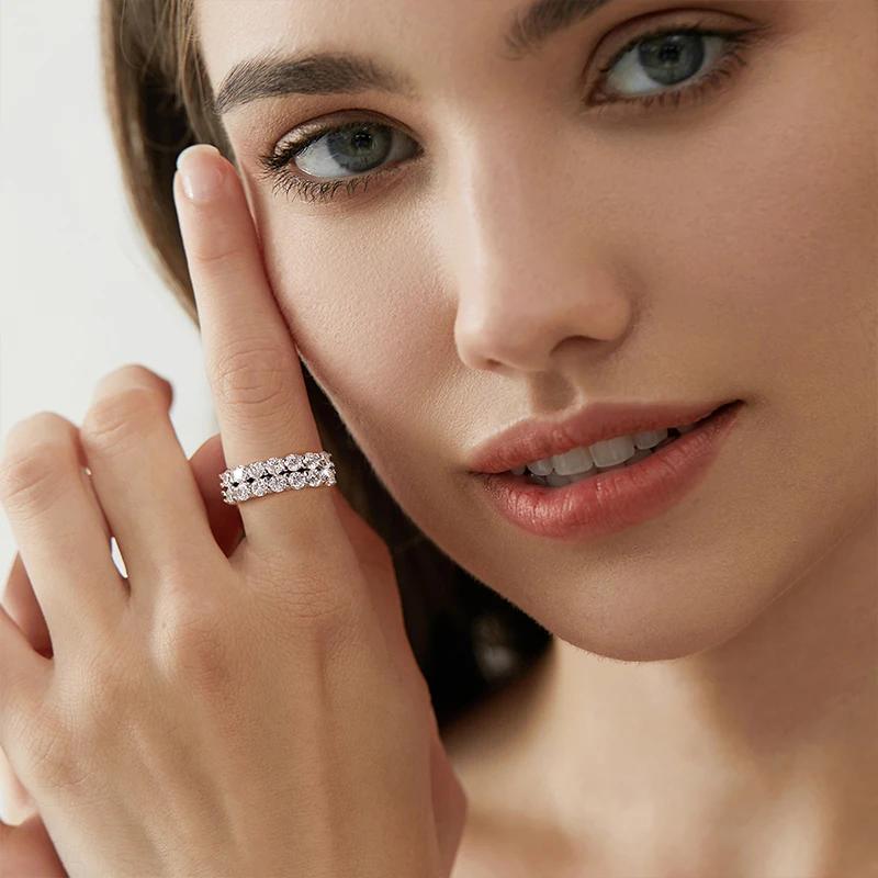GRA 1.4ct Real Moissanite Diamond Eternity Ring for Women 925 Silver Daily Party Gorgeous High Quality Fine Jewelry