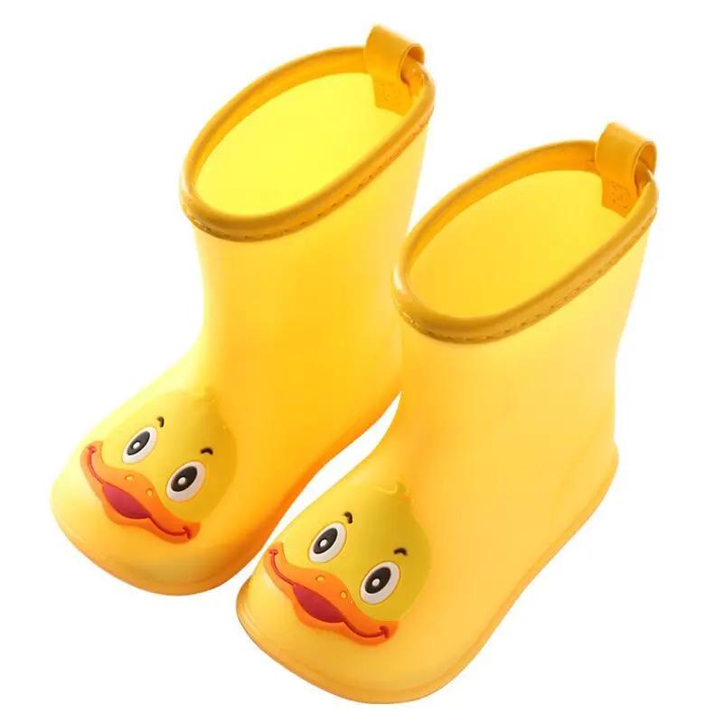 Nice Wide Round Toe Children Rainboots  Baby PVC Rubber Waterproof Kids Water Shoes Lovely Cartoon Rain Boots Platform
