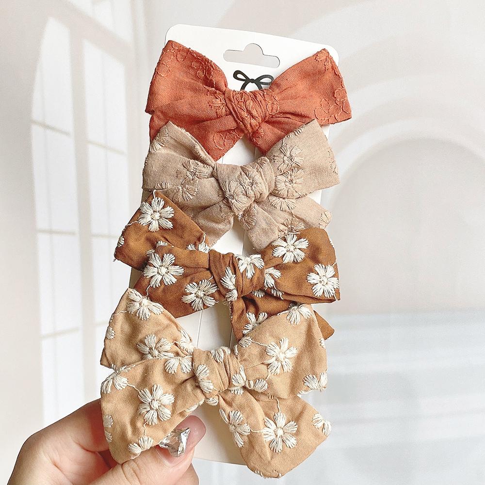 4Pcs/Set Sweet Print Bowknot Hair Clips For Cute Baby Girls Cotton Bows Hairpin Barrette New Headwear Kids Hair Accessories Gift