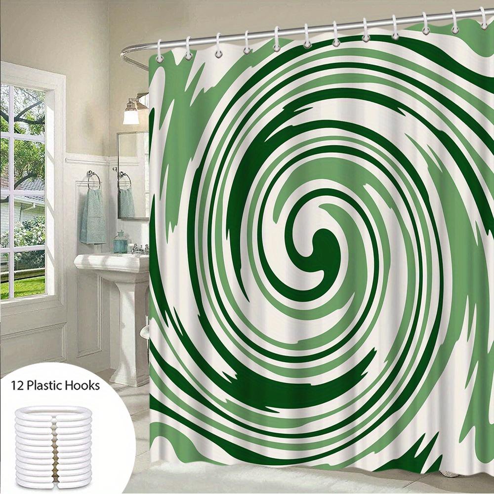 1pc Green Spiral Abstract Shower Curtain - Hypnotic Concentric Rings Design, Cream Background, Smooth Flowing Lines, 70.8x70.8in