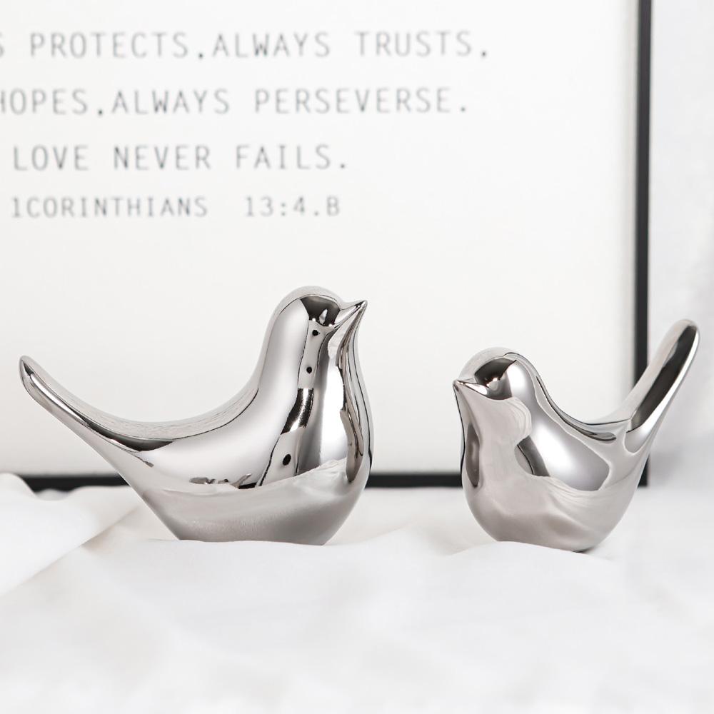 Figurine de păsări ceramice moderne, simple, de lux, din argint, accesorii de decorare pentru casă, figurine de păsări aurii, ornamente decorative de nuntă