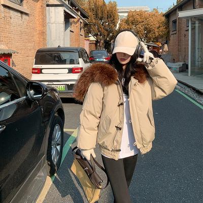 Women’s Short Hooded Windproof Thicken Warm Winter Jacket With Big Fur Lapel