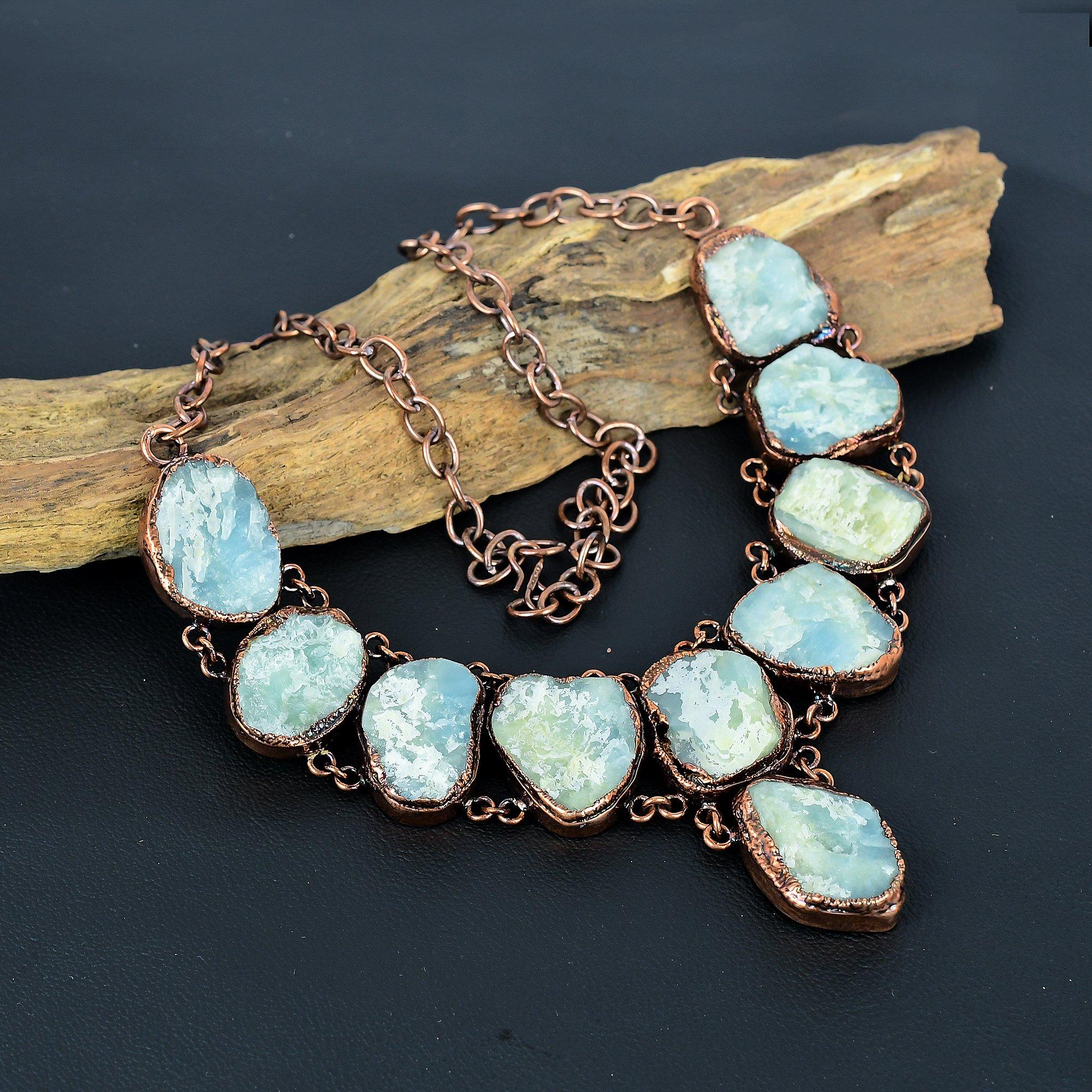 

Larimar Handmade Gemstone Necklace, Copper Electroformed Necklace Antique Jewelry, Adjustable Necklace Engagement Gift